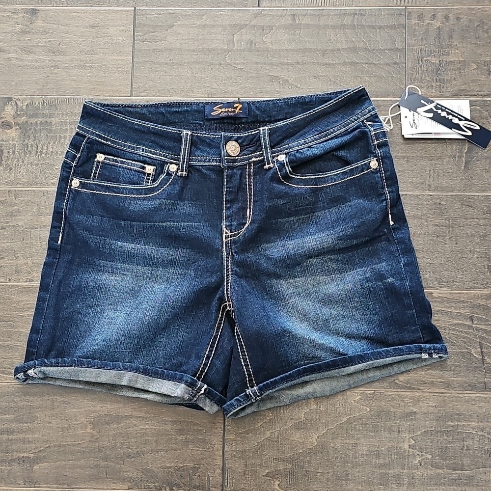New Seven7 Dark Blue Jean Shorts Sz 6 - Picture 5 of 5